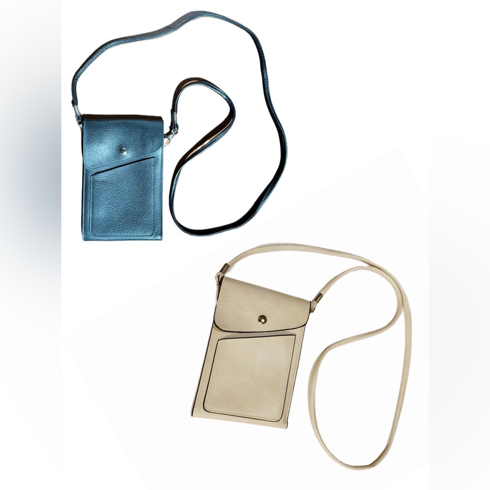 2 Snap Button Flap Phone Bag, Beige and black SHEIN